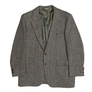 Vtg 70s British Wool Made in USA grey herringbone tweed blazer jacket men’s 42R